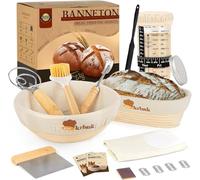 Sourdough Kit for Beginner, Bread Banneton Proofing Baskets 9" & 10", 1000ml Sourdough Starter Jar, Indonesian Rattan Baking Supplies, Bread Making Tools, Complete Sourdough Bread Baking Supplies