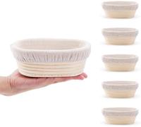 Sourdough Proofing Basket Set, Set of 5 Mini Oval Bread Dough Rising Bowls with Liners, for Professional and Home Bakers Baking