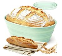Sourdough Proofing Basket with Linen Cloth, 25cm Foldable Oval Silicone Banneton, Foldable Space Saving Dough Proofer for Artisan Bread Baking, Ideal Gift for Home Bakers