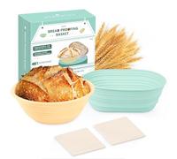 Sourdough Proving Basket Kit, Banneton Proofing Basket Set, 9' Round & 10" Oval Silicone Bread Basket with Linen Liner, Bread Making Equipment Reusable For Baking & Proofing Artisan Bread
