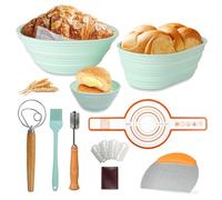 Sourdough Proving Basket,XWXO Home Kitchen Sourdough Starter Kit 9 inch Round & 10 Oval Basket with Silicone Bread Sling,Bread Lame,Bread Whisk,Dough Cutter and Silicone Oil Brush