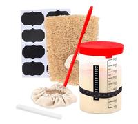 Sourdough Starter Jar Kit, 1000ml Glass Round Jar, Sourdough Bread Baking Container with Silicone Scraper, Thermometer Strip, Cloth Cover & Metal Lid, Complete Sourdough Bread Baking Supplies