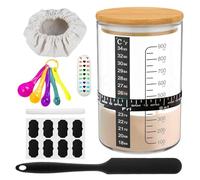 Sourdough Starter Jar Kit, 1000ml Sourdough Starter Jar with Aluminum Lid, Date Marked Feeding Band, Silicone Scraper, Cloth Cover and Thermometer Band, Small Spoon, for Sourdough Bread Baking Supplie