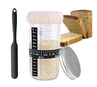Sourdough Starter Jar Kit, 1000ml Sourdough Starter Jar with Aluminum Lid, Date Marked Feeding Band, Silicone Scraper, Cloth Cover and Thermometer Band