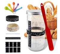 Sourdough Starter Jar Kit -1000ml Sourdough Starter Jar with with Thermometer, Scraper, Feeding Band, Cloth Cover, Bamboo Lid for Home Baking Supplies Perfect for Beginners Making Sourdough Bread