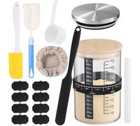 Sourdough Starter Jar Kit, 32 oz Glass Sourdough Starter Container with Date Marked Feeding Band, Sourdough Jar Scraper, Thermometer Band, Cloth Cover, Wooden & Metal Lid, Measuring Cup