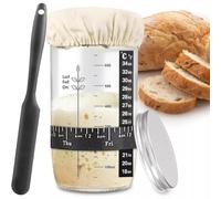Sourdough Starter Jar Kit,730ml 24Oz Glass Round Jar,Reusable Wide Mouth Glass Sourdough Fermentation,with Date Feeding Band, Thermometer, Cloth Cover & Metal Lid