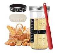 Sourdough Starter Jar Kit Lid Set, 24Oz, 730ml Glass Round Jar with Thermometer, Feeding Date Band, Cloth Cover, Silicone Scrape, Suitable for Bread Fermentation, Reusable Sourdough Starter for Baking