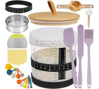Sourdough Starter Jar Wide Mouth Sourdough Starter Kit with Ounce&ML Scale Line,Date Marked Feeding Band, Thermometer, Sourdough Jar Scraper, Silicone Lid,Cloth Cover & Bamboo Lid (1200ml/40oz-1 Set)