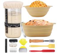 Sourdough Starter Kit, 12PCS Sourdough Bread Baking Supplies, Silicone Banneton Bread Proofing Basket Set of 2, Sourdough Starter Kit Beginners for Baking Lovers