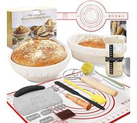Sourdough Starter Kit, 18Pcs Bread Making Accessories, Includes 9 inch Round & 10 inch Oval Rattan Bread Proofing Basket, User Manual, Sourdough Starter Jar, Danish Whisk, Bread Lame for Baking Lover