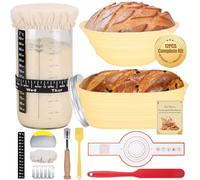 Sourdough Starter Kit, 34oz Sourdough Starter Jar, 2 Bread Proofing Baskets, Thermometer, Feeding Time Tracker, Metal Scraper, Easy to Clean
