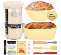 Sourdough Starter Kit, 34oz Sourdough Starter Jar, 2 Bread Proofing Baskets, Thermometer, Feeding Time Tracker, Metal Scraper, Easy to Clean, Complete Sourdough Bread Baking Supplies for Beginners