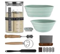 Sourdough Starter Kit, 35oz Sourdough Starter Jar,9 Inch Round & 10 Inch Oval Foldable Silicone Banneton Bread Proofing Basket,Complete Essential Tools, Easy to Clean