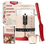 Sourdough Starter Kit - 38oz, with Cookbook, Measuring Cup, Spatula, Wide Mouth Jar Cover, Thermometer, Date Marked Feeding Band, Sourdough Starter Jar Glass for Baker, Sourdough Bread Baking Supplies