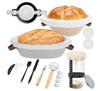 Sourdough Starter Kit, 9 Inch Round & 10 Inch Oval Bread Proofing Basket Set, Sourdough BreadMaking Kit with Starter Jar, Cloth Liner, Bread Lame, Dough Whisk, BreadLame, Scrapers & Brush