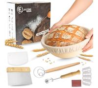 Sourdough Starter Kit - 9" Round Banneton Bread Proofing Basket with Liner, Dough Whisk, Bread Lame & Scrapers - Handmade from Quality Natural Indonesian Rattan Bread Making Accessories