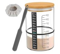 Sourdough Starter Kit, 900ml Glass Sourdough Starter Jar, Reusable Sourdough Glass Jar with Lid, Thermometer, Silicone Scraper ＆ Cloth Cover Glass Sou