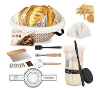 Sourdough Starter Kit,Banneton Bread Proofing Basket 10Inch Round,Sourdough Bread Baking Supplies With Starter Jar,Bread Sling,Lame,Danish Dough Whisk Sourdough Kit Gifts for Bakers Women Wife Mom