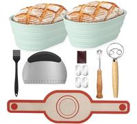 Sourdough Starter Kit-Banneton Bread Proofing Basket Baking Kit,2pcs 10 Inches Oval Silicone Sourdough Proving Banneton Basket Bread Making Accessories Kit with Bread Lame,Dough Scraper,Dough Whisk