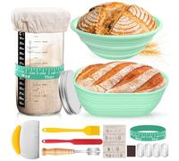 Sourdough Starter Kit Bread Baking Supplies,34oz Sourdough Starter Jar, 9 Inch Round + 10 Inch Oval Bread Proofing Basket,Thermometer,Feeding Time Tracker,Metal Scraper Bread Making Accessories