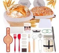 Sourdough Starter Kit, Bread Baking Supplies with Round & Oval Banneton Proofing Basket, Bread Sling, Starter Jar, Dough Whisk, Scrapers, Stencils & Storage Bag, Bread Making Tools Gift for Bakers