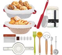 Sourdough Starter Kit Bread Making Kit with Banneton Proofing Basket Sourdough Starter Jar Dough Scraper Powder Sugar Shaker Bread Lame Cleaning Brush Baking Tools for Beginners and Home Bakers
