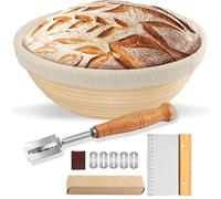 Sourdough Starter Kit Bread Proofing Basket, Round Banneton with Liner and Bread Making Tools Handmade from Quality Natural Indonesian Rattan Bread Making Accessories