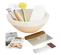 Sourdough Starter Kit, Bread Proofing Basket, Round Banneton with Liner and Breads Making Tools Handmade, All-Natural Sourdough Starter Kits Artisan Bread & Gift Set