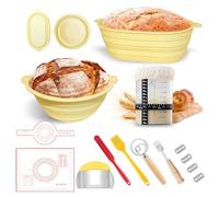 Sourdough Starter Kit Bread Proofing Basket Sourdough Proving Basket 9" Round & 10" Oval Bannetons Bread Making Accessories with Lame, Danish Whisk, Bowl & Sourdough Scrapers