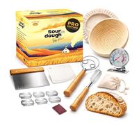 Sourdough Starter Kit - Complete Bread Making Kit with 9" Banneton, Liner, Lame, Scrapers & Danish Whisk | Handmade Indonesian Rattan, Artisan Bread & Gift Set (Pro Kit)