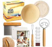 Sourdough Starter Kit - Complete Bread Making Kit with 9" Banneton, Liner, Lame, Scrapers & Danish Whisk | Handmade Indonesian Rattan, Artisan Bread & Gift Set