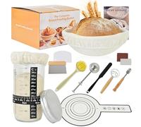 Sourdough Starter Kit, Complete Sourdough Bread Baking Set with Banneton Proofing Basket, Starter Jar, Bread Lame, Dough Scraper & Whisk, Perfect for Homemade Sourdough Bread Lovers