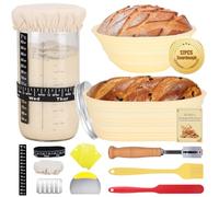 Sourdough Starter Kit for Beginner, 1000ml Sourdough Starter Jar, 2 Bread Proofing Baskets, Thermometer, Feeding Time Tracker, Metal Scraper, Easy to Clean,Complete Sourdough Bread Baking Supplies