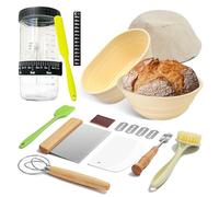 Sourdough Starter Kit Jar, 2 Sourdough Proofing Baskets,9 inch Round &10 inch Oval Foldable Silicone Banneton Proofing Basket, Feeding Time Tracker, Metal Scraper, Sourdough Bread Baking Supplies