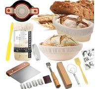 Sourdough Starter Kit, Sourdough Bread Baking Supplies with 2 Bread Proofing Baskets for Sourdough, 36oz Sourdough Starter Jar, Bread Lame, Dough Scraper, Dough Whisk & Silicone Bread Sling