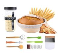 Sourdough Starter Kit Sourdough Starter Jar Set 9 Inch Round Banneton Bread Proofing Basket with Dough Scraper,Bread Lame,Basket Cover,Bread Making Tools for Bakers