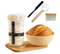 Sourdough Starter Kit, Starter Jar set by Magla, Sourdough Bread Maker Tool Kit Proofing Basket from Natural Indonesian Rattan, Dough Scraper and Danish Whisk, Baking Accessories, Kitchen Accessories