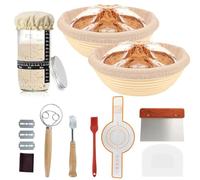 Sourdough Starter Kit, Toaster Basket Wood Grinding Set with 2pcs 9 inch Round Bread Fermentation Baskets and 750ml Fermentation Sour Dough Starter Kits Gifts for Bakers Beginner