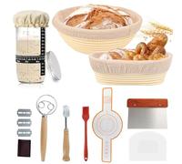 Sourdough Starter Kit, Toaster Basket Wood Grinding Set with Round & Oval Bread Fermentation Baskets and 750ml Fermentation Sour Dough Starter Kits Gifts for Bakers Beginner
