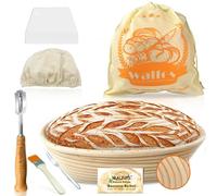 Sourdough Starter kit,Walfos Sourdough Proving basket Set, Natural Rattan - 25cm (10in) Bread Baskets, Bread Lame, Dough Scraper, Cloth Liner, Storage Bag, Cleaning Brush & Bread Fork(oval)