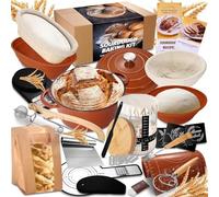 Sourdough Starter Kit with 26cm Enamel Cast Iron Pot, Complete Bread Baking Set, Round & Oval Proofing Baskets with 900ml Starter Jar, Bread Making Tools for Beginner Bakers