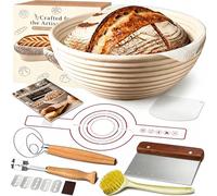 Sourdough Starter Kit with 9 Inch Round Banneton Basket, Natural Rattan Bread Proofing Set for Homemade Artisan Bread, Includes Baking Accessories for Beginners