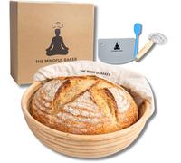 Sourdough Starter Kit with Banneton Basket - Complete Bread Making Set for All Levels - Includes Exclusive leavenator, 8 Tools, Recipe & Mindfulness Book & Free 1:1 Support from The Mindful Baker.