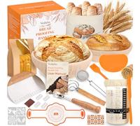 Sourdough Starter Kit with Bread Proofing Baskets, Jars, Baking Essentials | 9 in Round & 10 in Oval Baskets Set, Sourdough Bread Baking Supplies, Sour dough Beginner Kit Gifts for Bakers Women Wife Mom