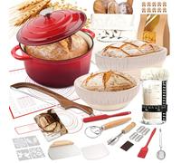 Sourdough Starter Kit with Dutch Oven, Banneton Bread Proofing Basket and Glass Jar - Complete Sourdough Bread Baking Supplies, Full Sour Dough Making Essentials Tools, Gift for Women Bakers Beiginner