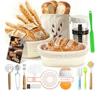 Sourdough Starter Set, 37-Piece Bread Baking Accessories with 2 Proofing Baskets (23 cm Round & 25 cm Ovals) 700 ml Fermentation Glass, Dough Scraper, Rust Knife, Fermentation Cloth & More Sourdough