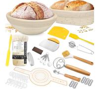 Sourdough Starter Set- Complete Sour Dough Starter Kit with Jar, 9 Inch Round & 10 Inch Oval Sourdough Proving Baske, 18 PCS Bread Making Accessories,Baking Gifts for Professionals and Home Bakers