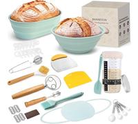 Sourdough Starter Set- Complete Sour Dough Starter Kit with Jar, 9 Inch Round & 10 Inch Oval Sourdough Proving Baske, Foldable Proofing Basket, for Home Bakers, Baking Enthusiasts and Beginners