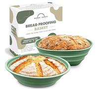 Sourdough Whisper Premium Silicone Sourdough Banneton Bread Proofing Basket - Includes Oval & Round Foldable proofing Bowls (9.5 Inch) - Oven & Dishwasher Safe, Gifts for Artisan Bakers - Sage Green